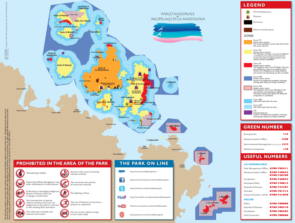 Karte für Zoneneinteilung des Nationalparks La Maddalena